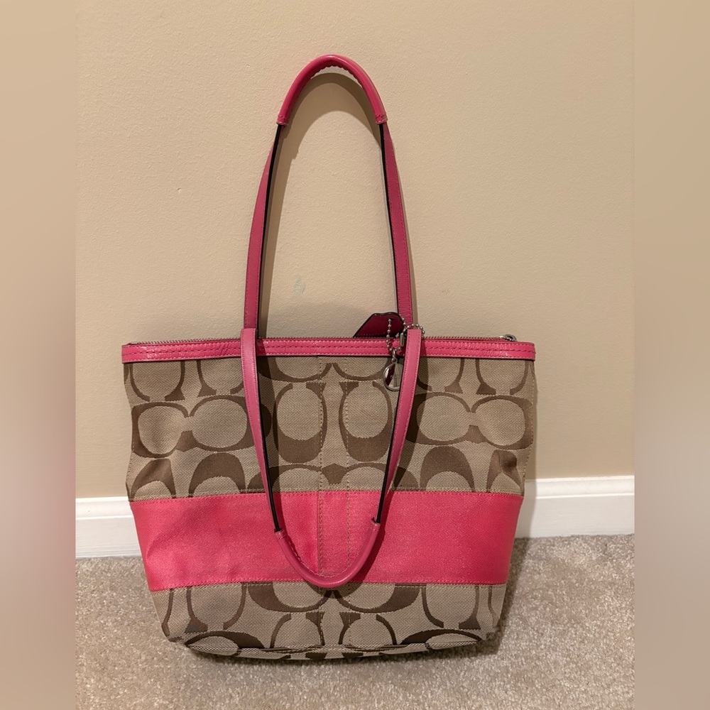 Coach Pink and Tan Signature Tote